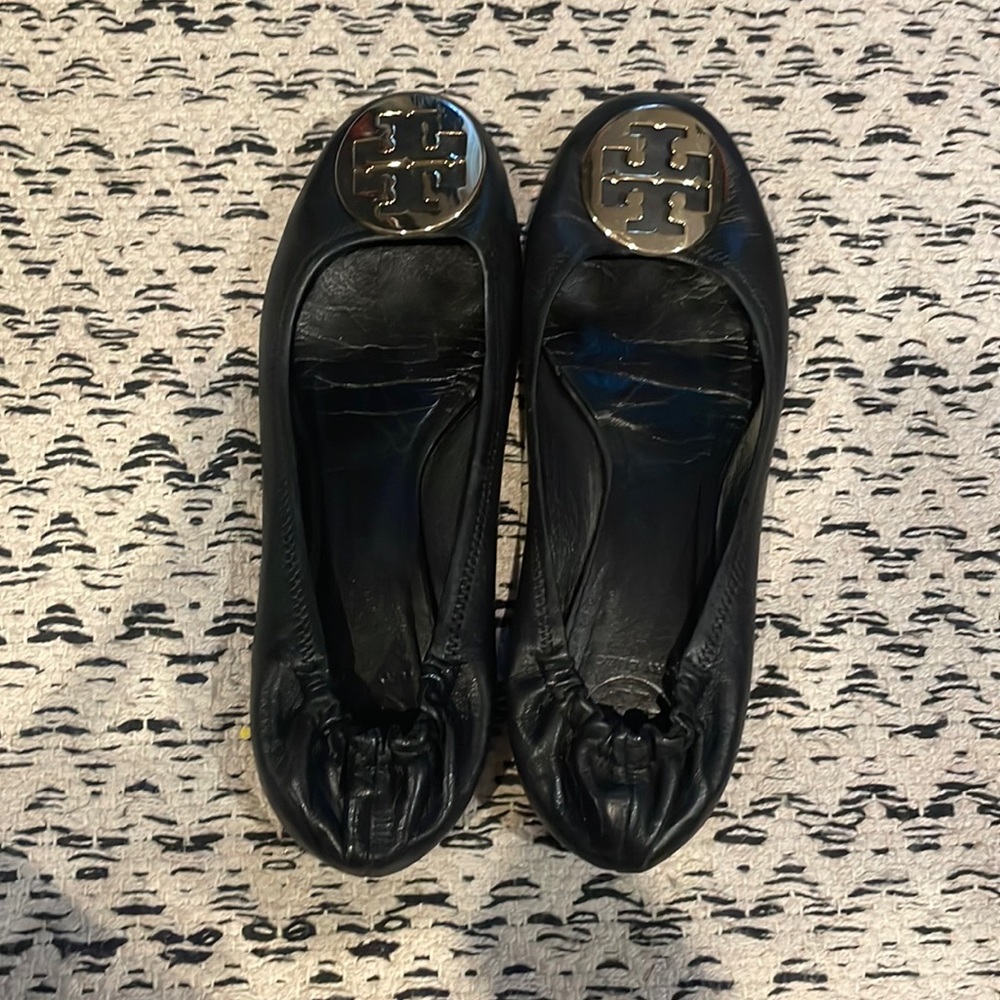 Black and Gold Tory Burch Flats